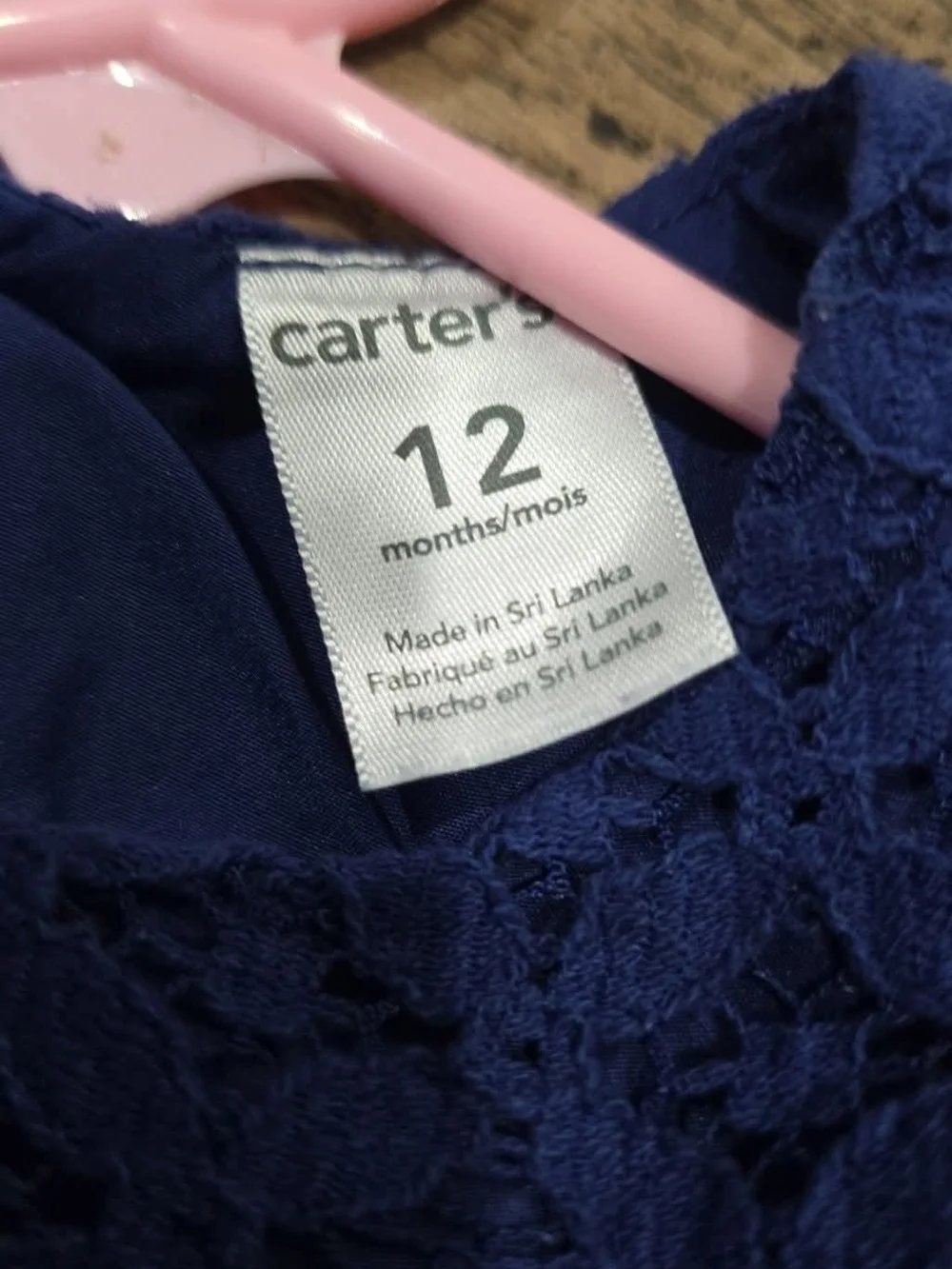 Carter's Navy Lace Dress with Silver Belt Sz 12 Months